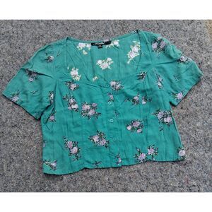 Motel womens small square neck top green floral cottagecore coquette feminine